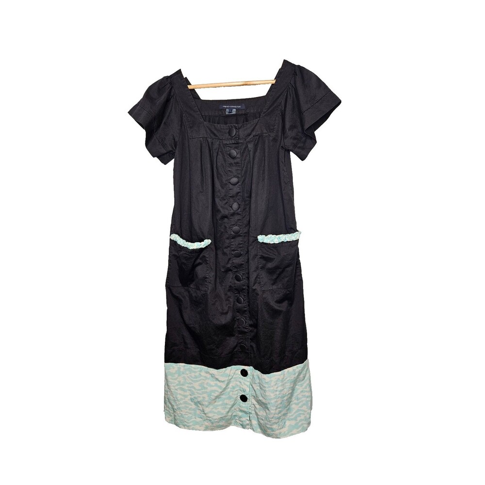 FRENCH CONNECTION Button Up Smock Dress 4 Artsy French Girl Square Neck Cottage